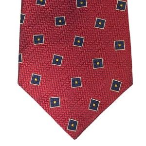 Corporate JOS A BANK Red Geometric Blue Yellow Squares Necktie Hand Sewn Tie